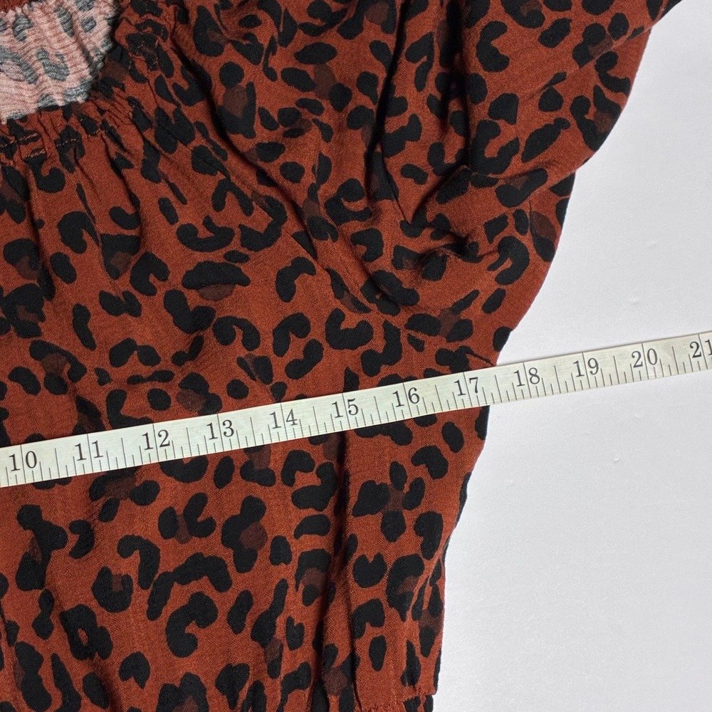 Knox Rose Leopard Print Smocked Waist Boho Tiered A-Line Dress Brown Size M - Picture 7 of 8